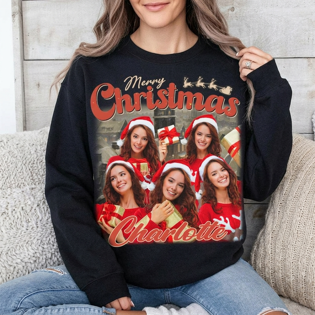 Custom Human Face Merry Christmas Sweatshirt — Christmas Gift S6P7E