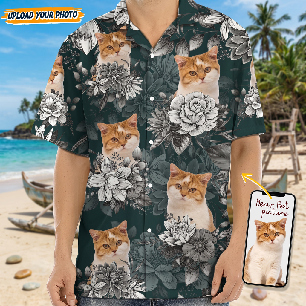 Custom Cat Face Photo Hawaiian Shirt