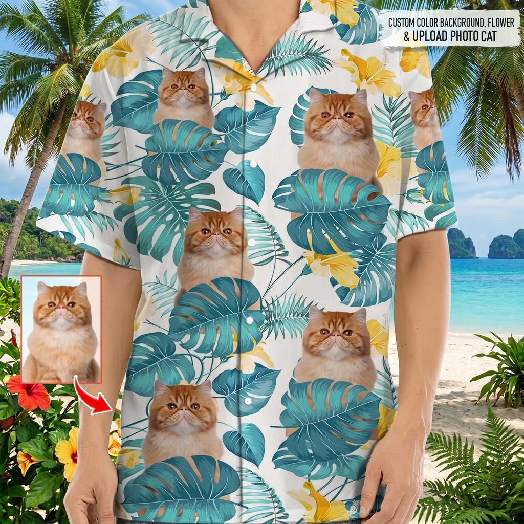 Personalized Photo Upload Cat Men's Hawaiian Shirt,