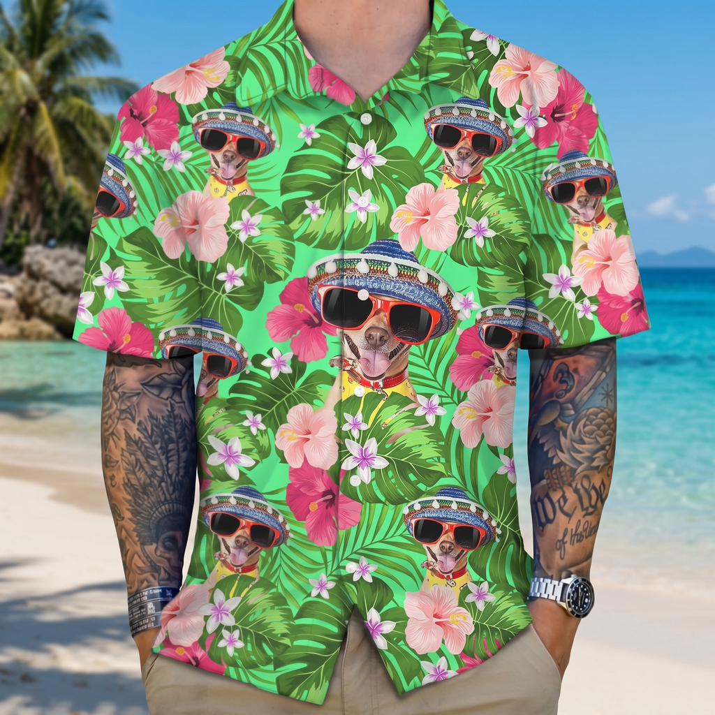 Custom Dog Photo Funny Face Hawaiian Shirt