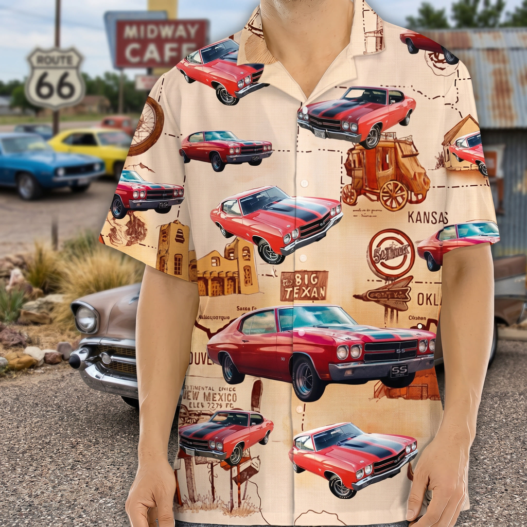 Custom Car Photo Route 66 Hawaiian Shirt