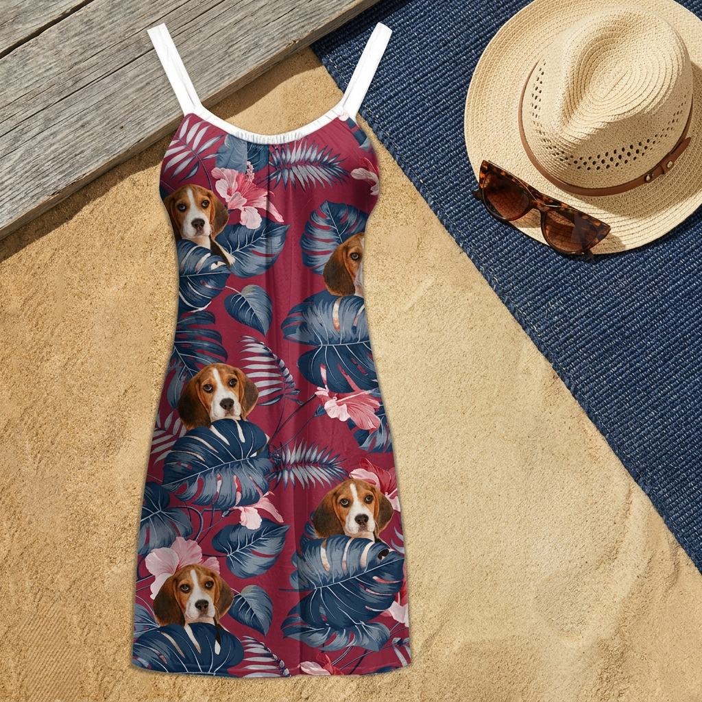 Custom Dog Photo Hawaii Women's Sleeveless Cami Dress