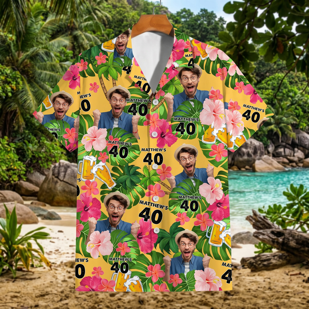 Custom Birthday Photo Tropical Style Hawaiian Shirt Summer Gift
