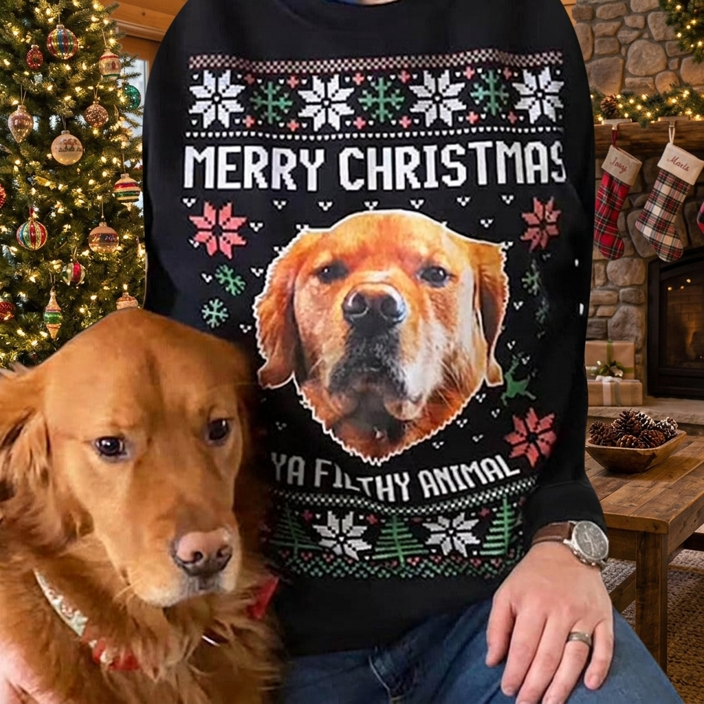 Custom Photo Ya Filthy Animal Dog Cat Sweatshirt, Dog Lover Sweater Christmas TA29 889811