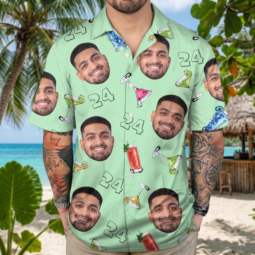 Custom Photo Birthday Party Drinks Hawaiian Shirt