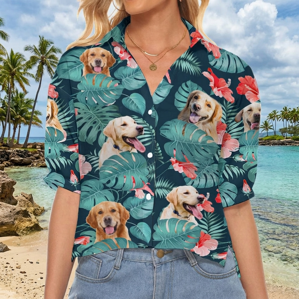 Custom Dog Cat Photo Women's V-neck Croptop Shirts