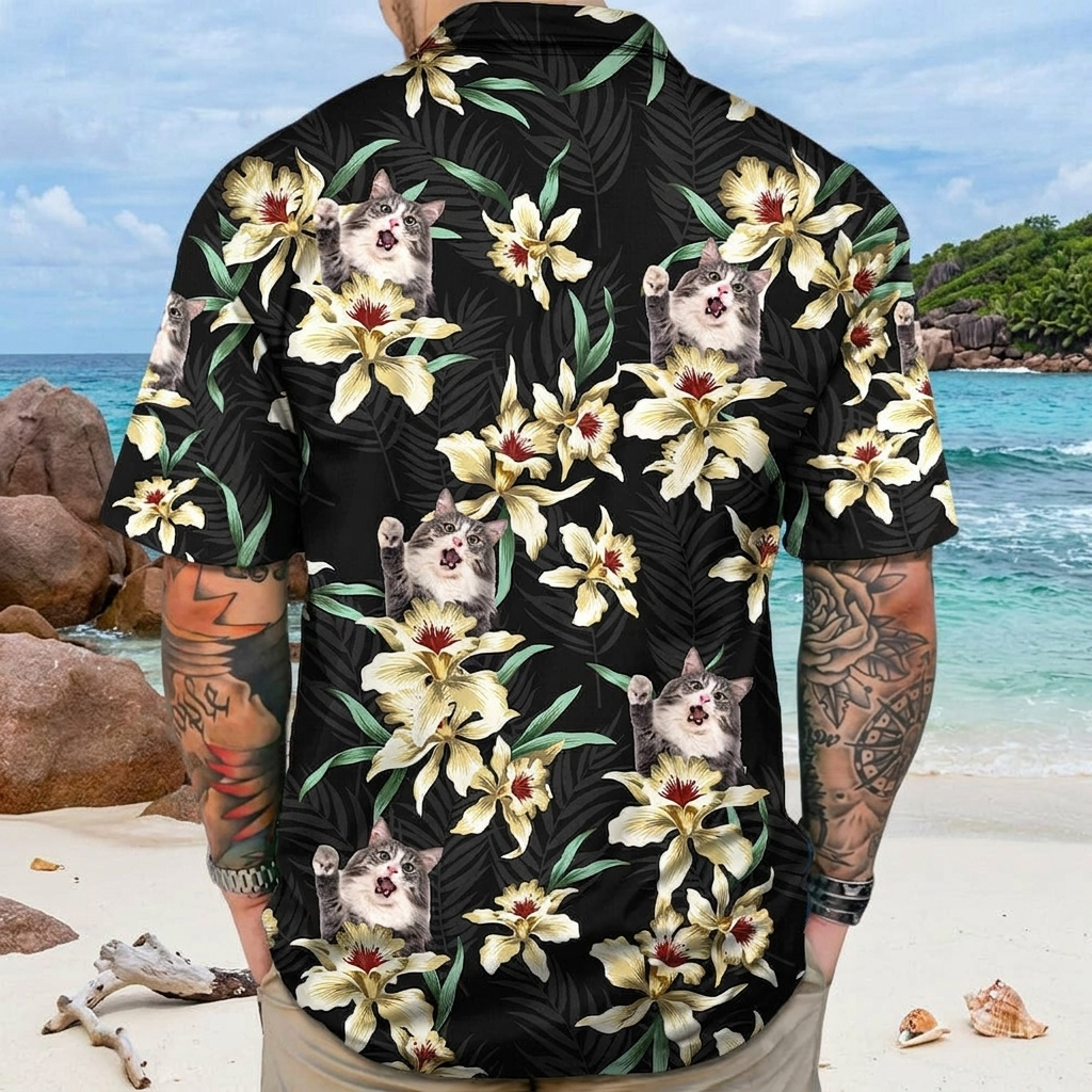 Custom Cat Photo Lily Flowers Design Hawaiian Shirt N304 test_arena