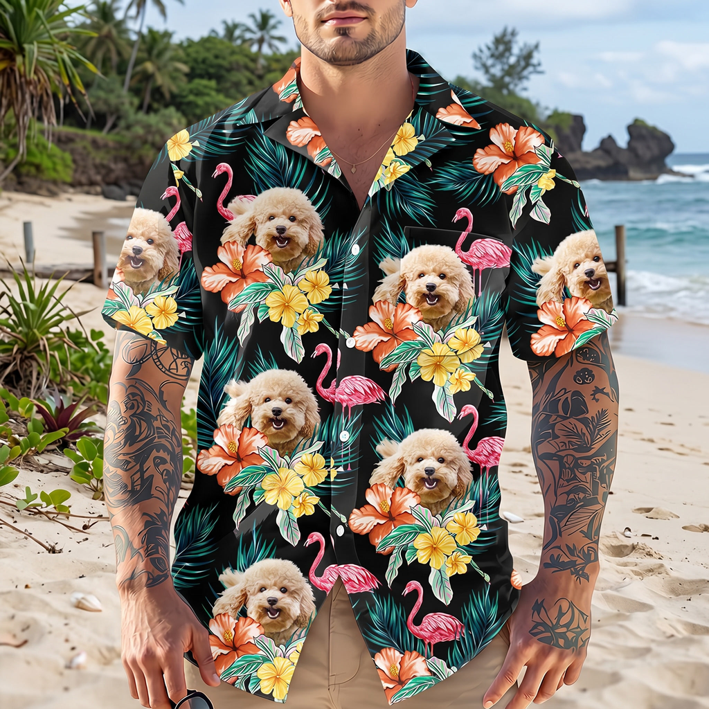 Custom Funny Photo Dog Flamingo Hawaiian Shirt