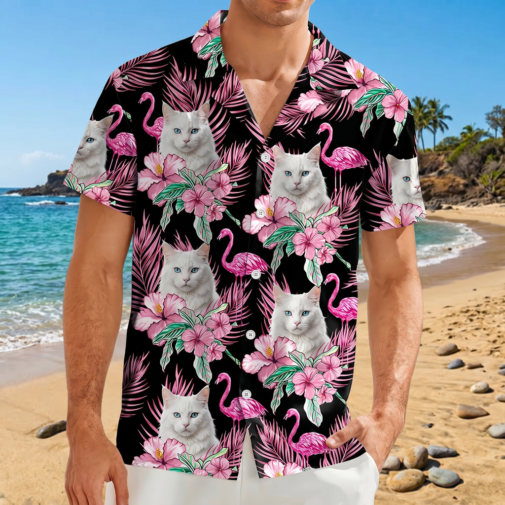 Custom Funny Photo Cat Flamingo Hawaiian Shirt Summer Gift
