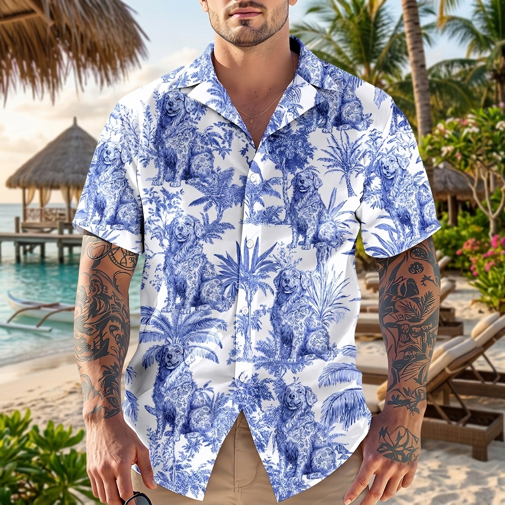 Custom Dog Breeds Chinoiserie Toile Hawaiian Shirt — Gift for Dad XH8VP