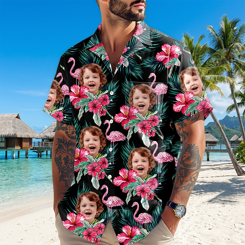 Custom Funny Photo Kid Flamingo Hawai Shirt Summer Gift, Family Gift