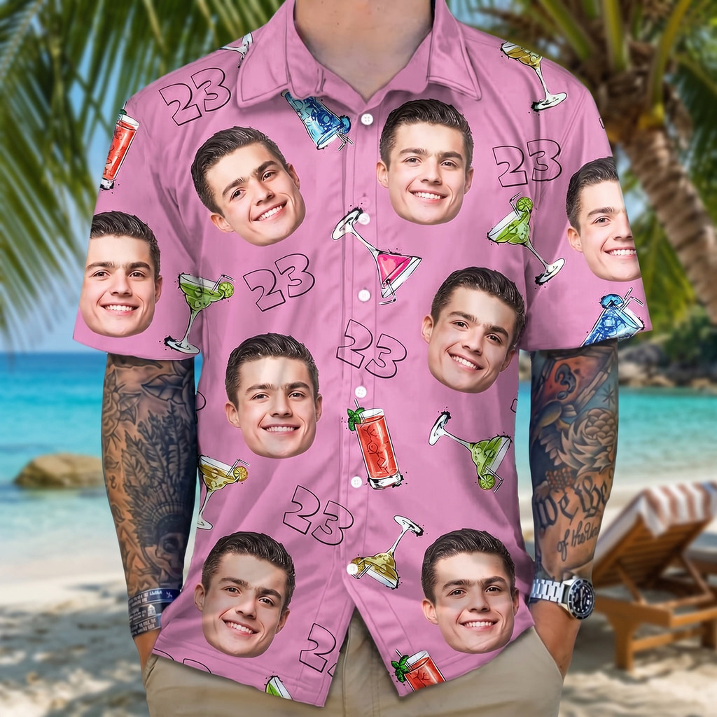 Custom Photo Birthday Party Drinks Hawaiian Shirt