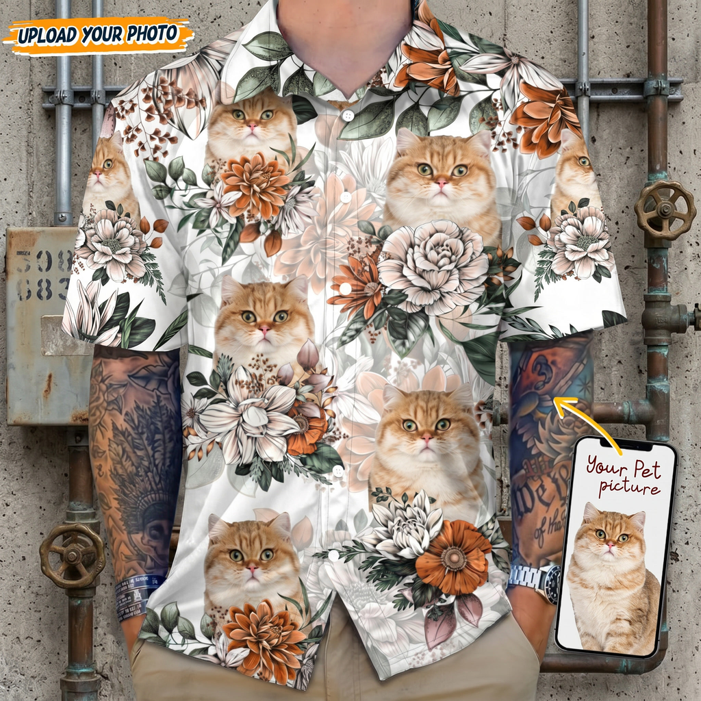 Custom Cat Face Photo Hawaiian Shirt