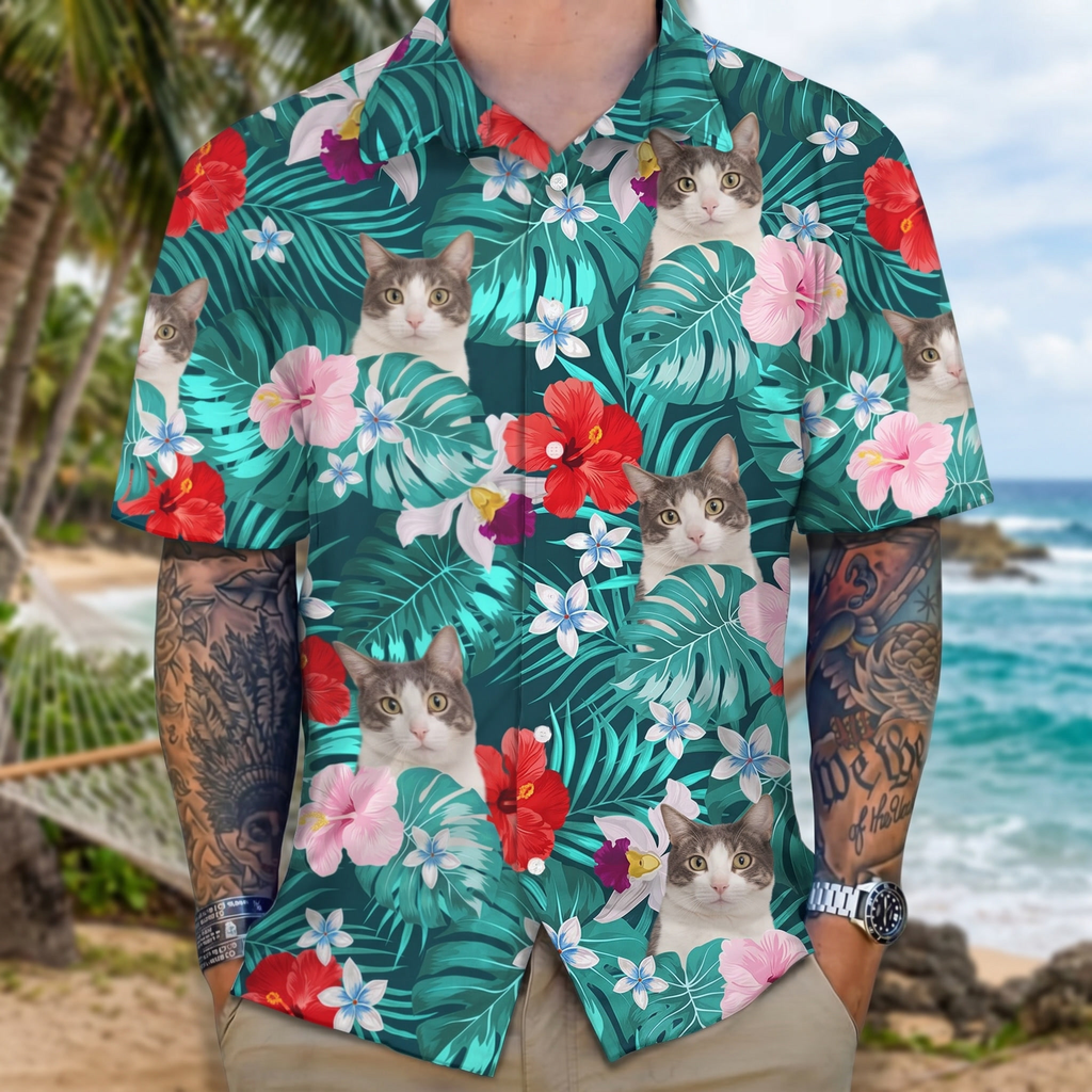 Custom Cat Photo Tropical Style Hawaiian Shirt