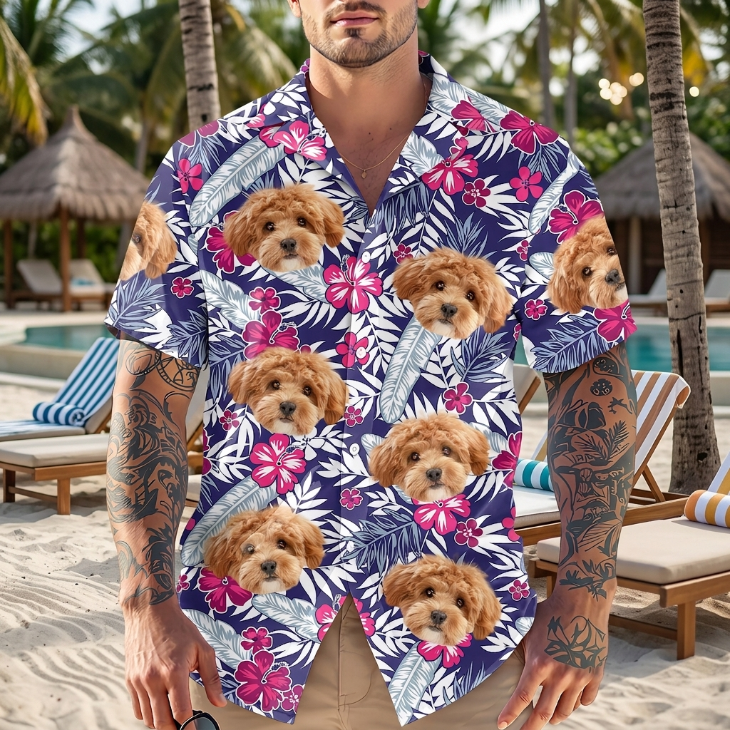 Custom Photo Funny Face Dog Family Hawaiian Shirt Summer Gift