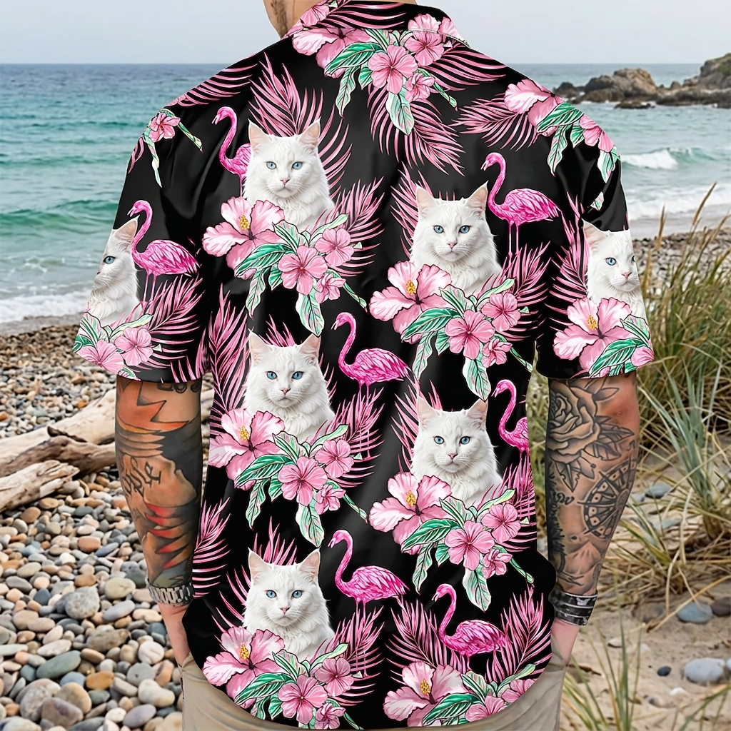 Custom Funny Photo Cat Flamingo Hawaiian Shirt Summer Gift