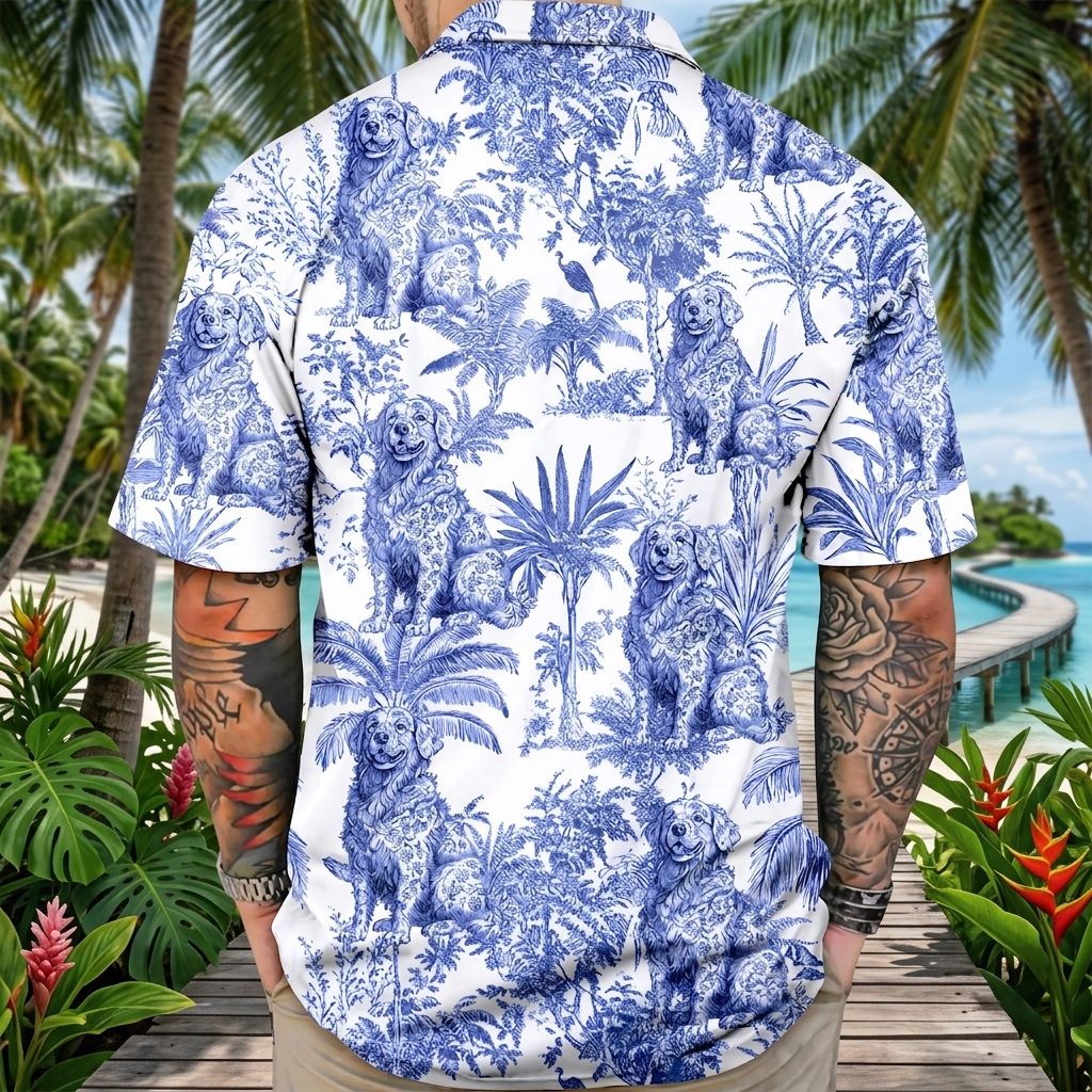 Custom Dog Breeds Chinoiserie Toile De Jouy Style Personalized Hawaiian Shirt