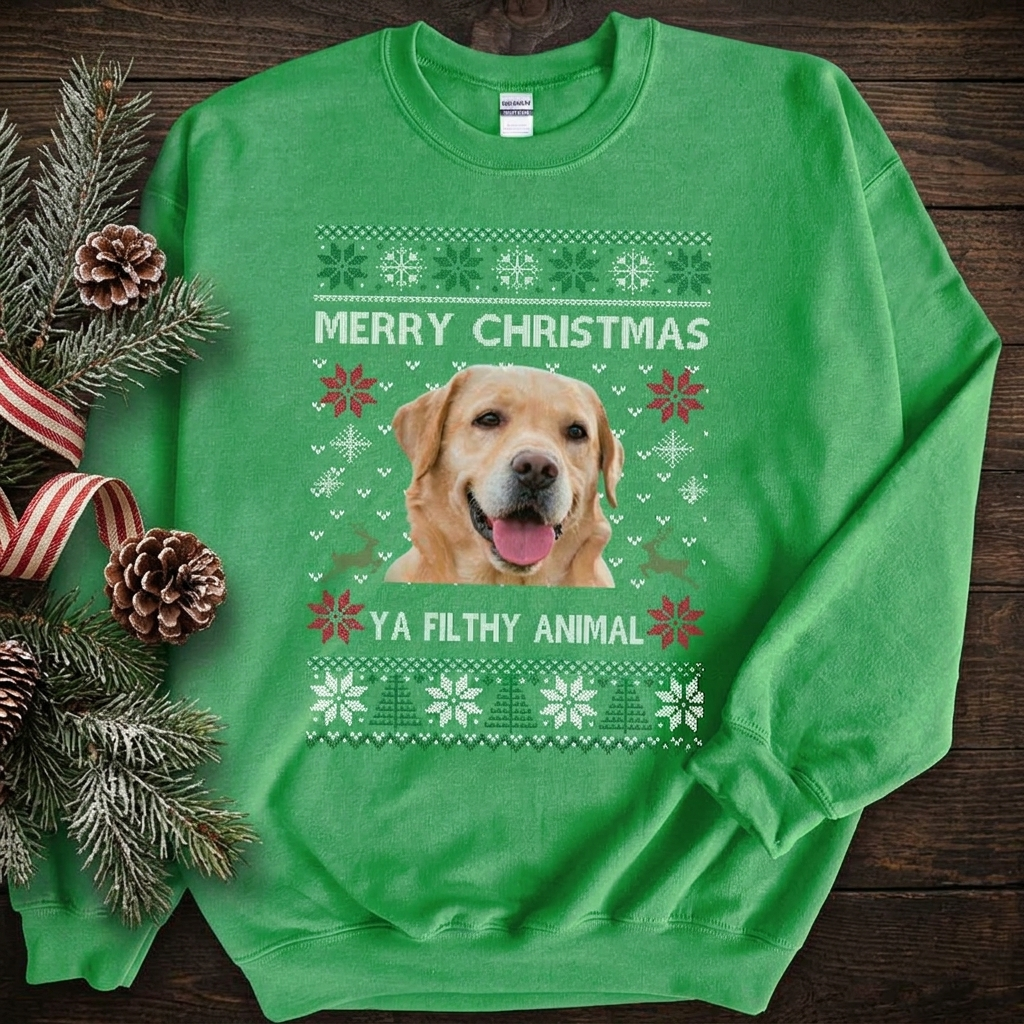 Custom Photo Ya Filthy Animal Dog Cat Sweatshirt, Dog Lover Sweater Christmas TA29 889811