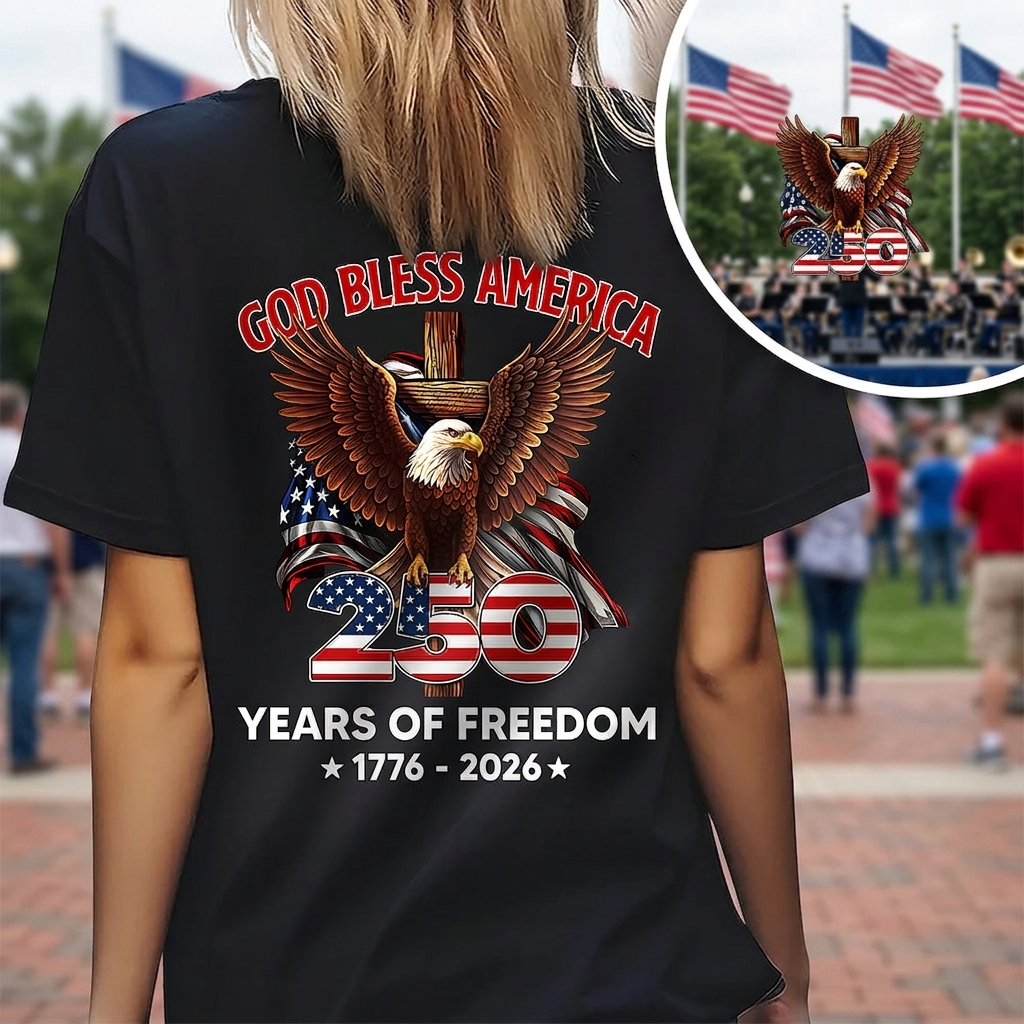 God Bless America - Celebrate 250 Years Of Freedom 1776 - 2026 Back & Front Dark Shirt