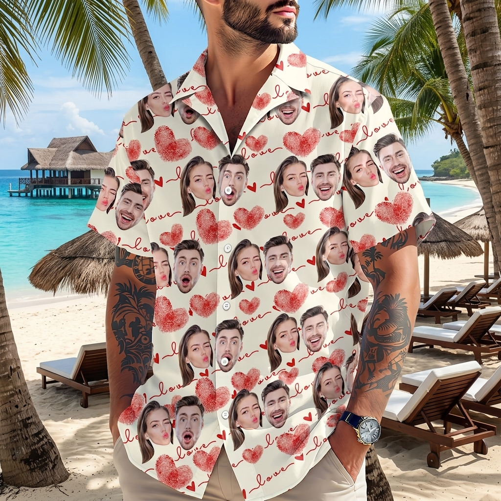 Custom Couple Heart Pattern Hawaii Hawaiian Shirt — Couple Gift K6CUR