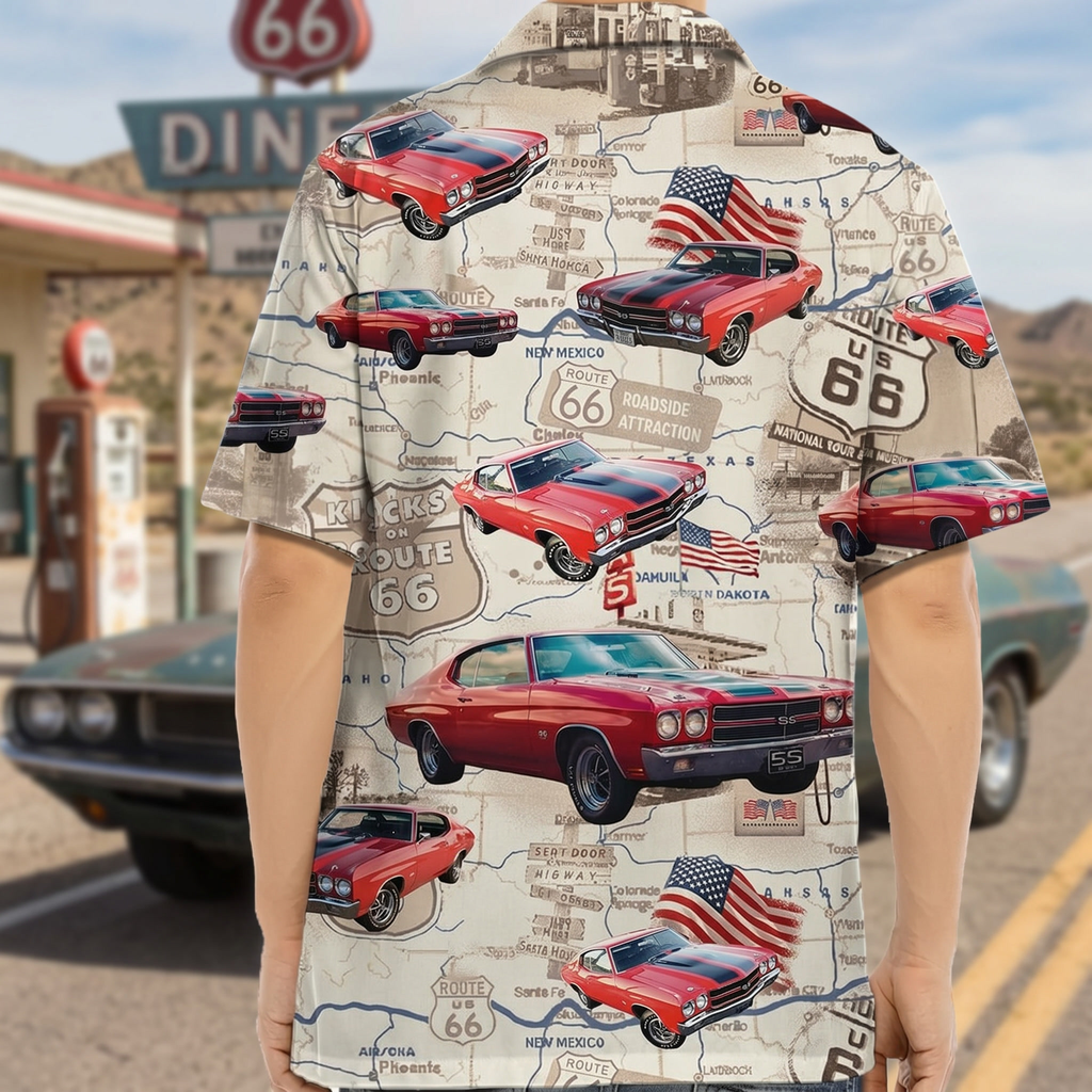 Custom Car Photo Route 66 Hawaiian Shirt