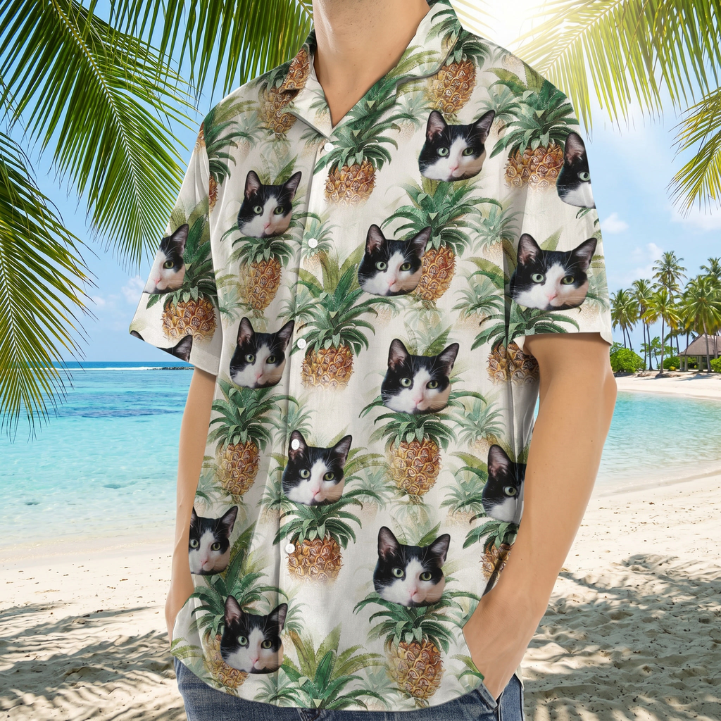 Custom Cat Photo Vacation Style Hawaiian Shirt