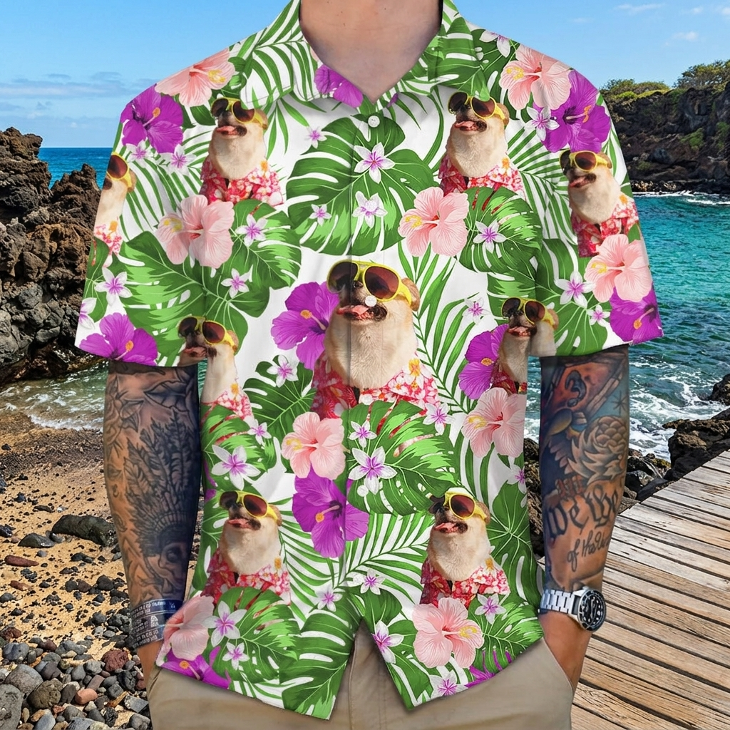 Custom Dog Funny Face Hawaii Hawaiian Shirt — Gift for Dog Lovers 537JM