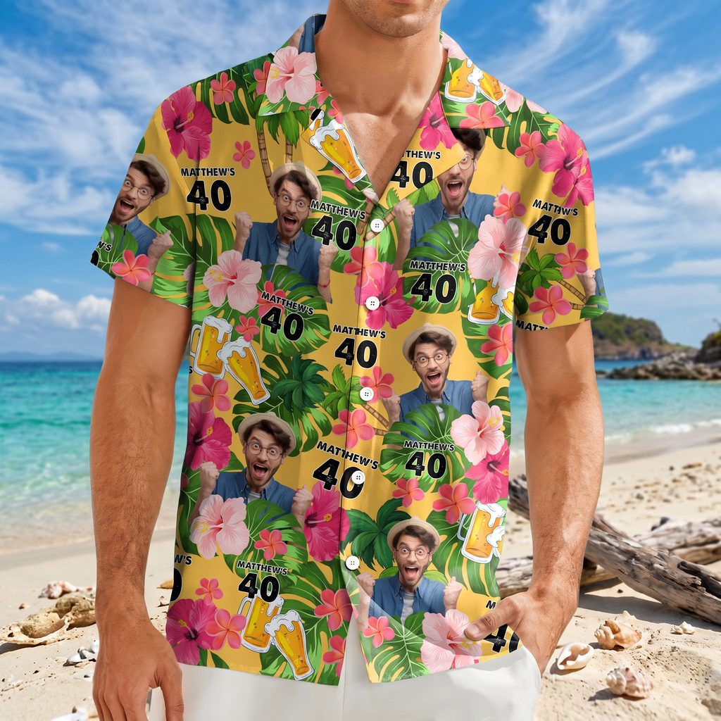 Custom Birthday Photo Tropical Style Hawaiian Shirt Summer Gift