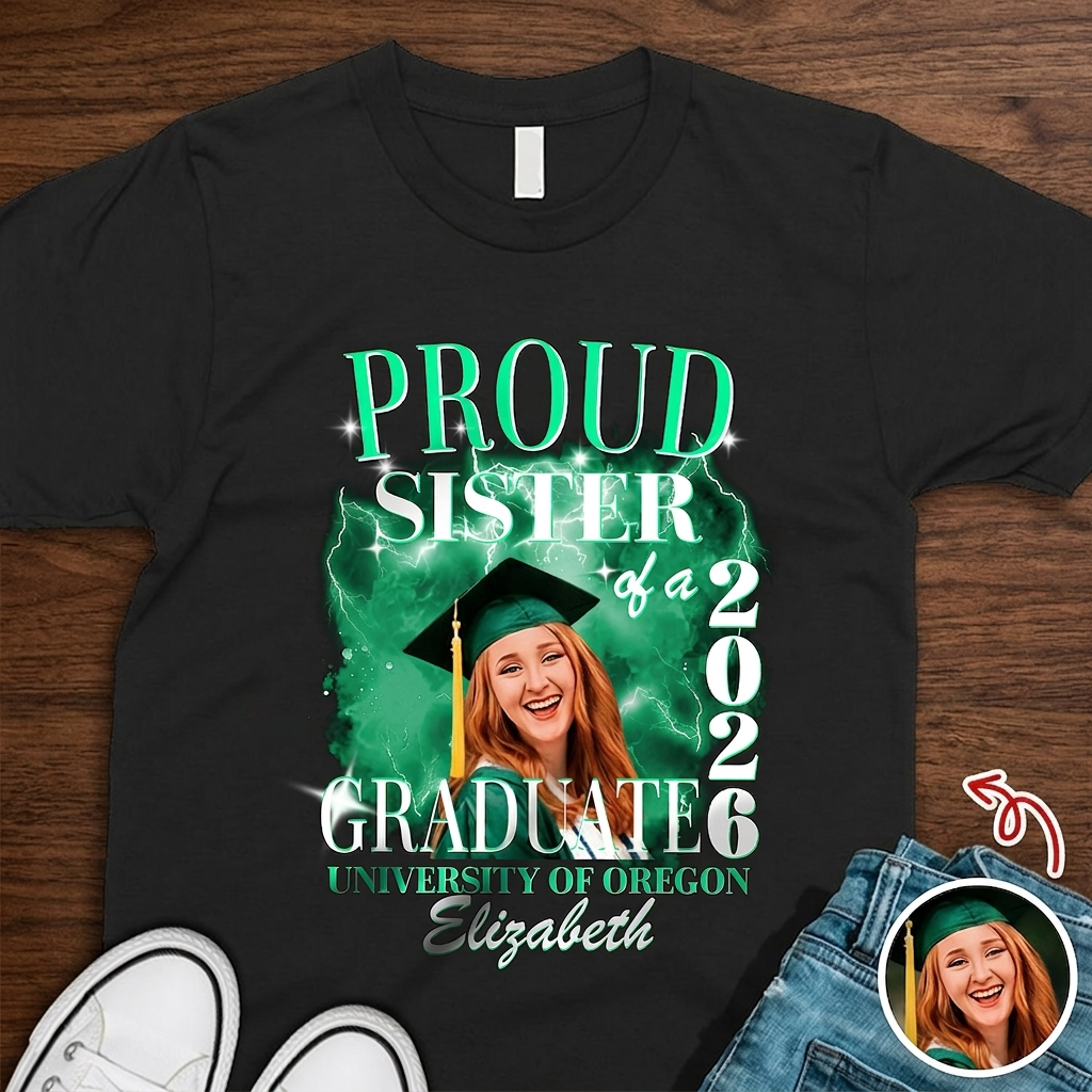 Custom Photo Proud Mom of a 2026 Graduate – Family Matching Graduation Dark Shirt