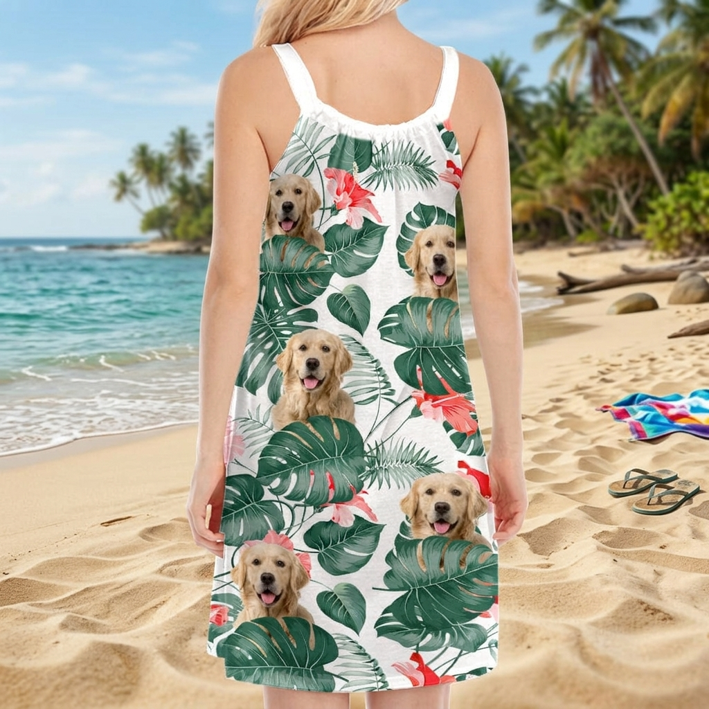 Custom Dog Photo Hawaii Women's Sleeveless Cami Dress