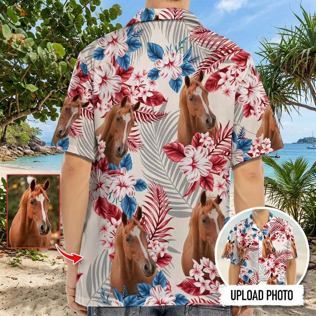 Horse American Flag Hawaiian Shirt, Upload Photo