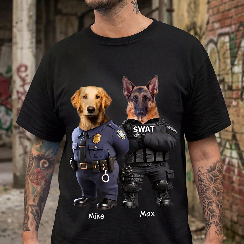 Custom Photo Cool Dog Cat Career Uniforms Dark Shirt For Pet Lovers