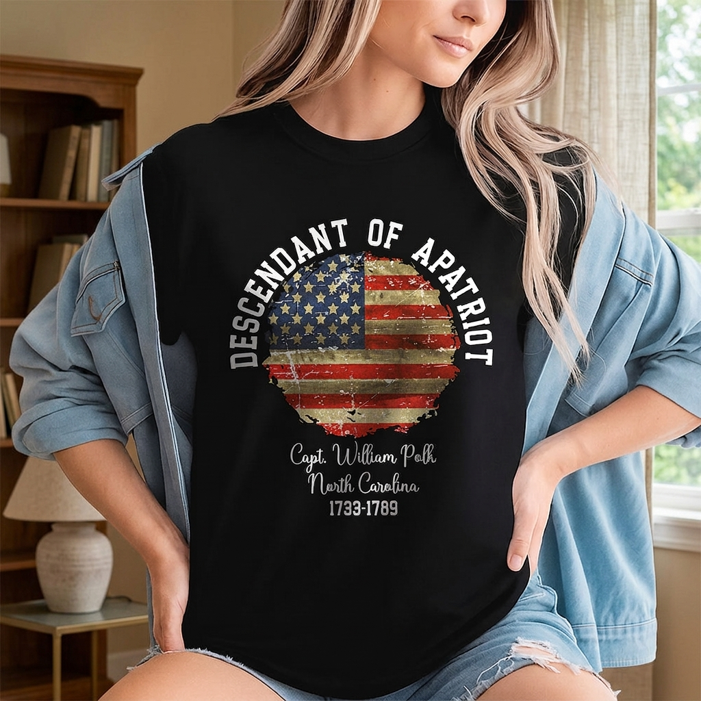 Custom Personalized Name Descendant Patriot T-Shirt — Patriotic Gift PA8YW