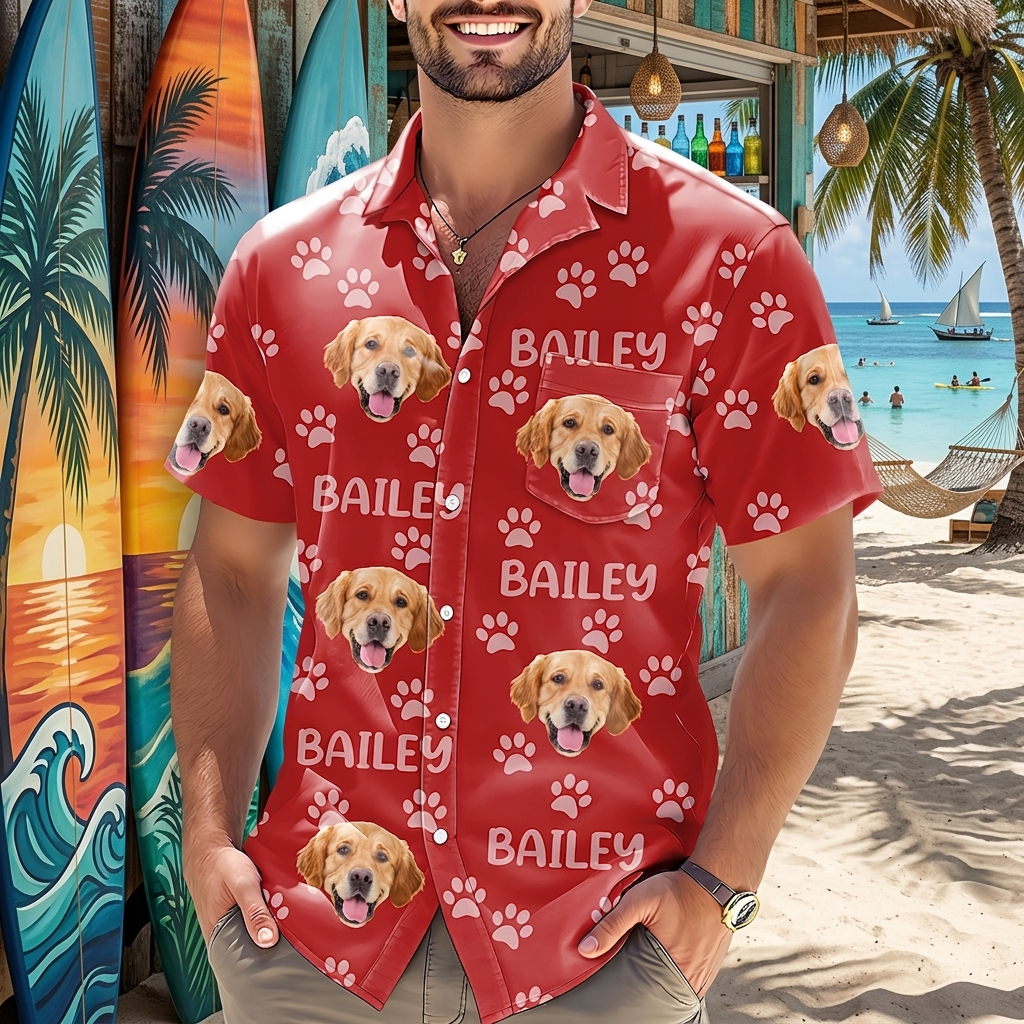 Custom Funny Pet Face Pattern Hawaiian Shirt — Gift for Dad 7ZFX3
