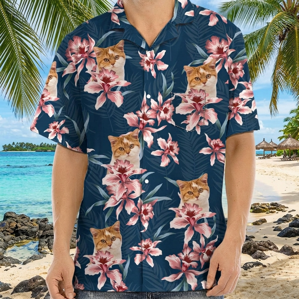 Custom Cat Photo Lily Flowers Design Hawaiian Shirt N304 test_arena