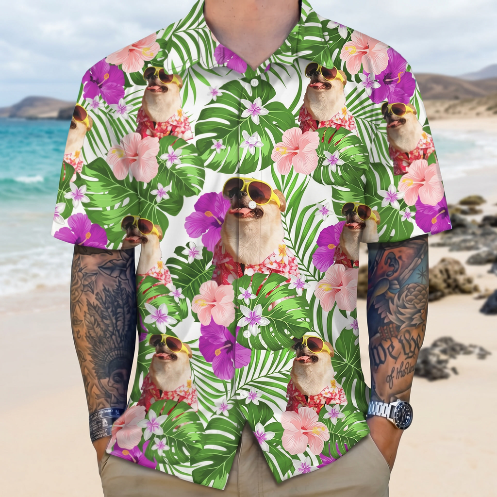Custom Dog Photo Funny Face Hawaiian Shirt