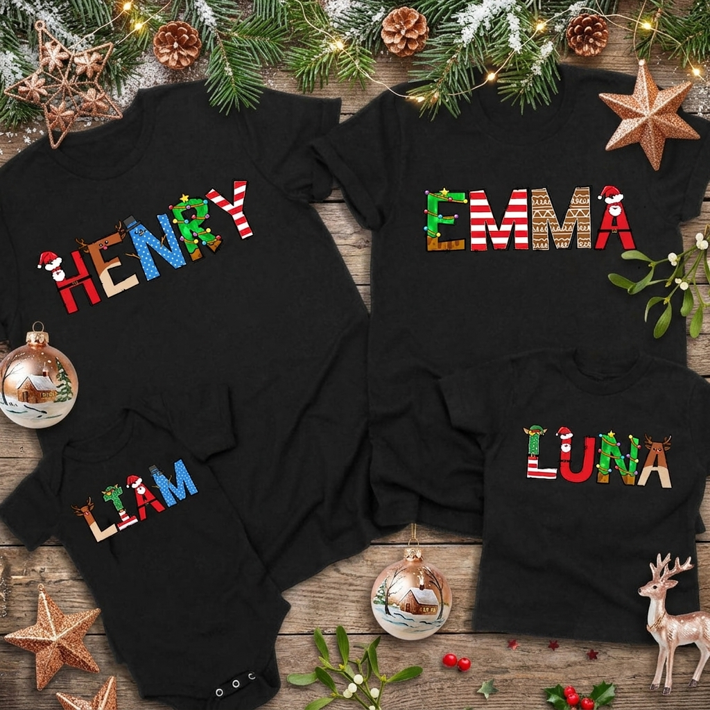 Custom Name Christmas Design Family T-Shirt — Family Gift 5QUW2