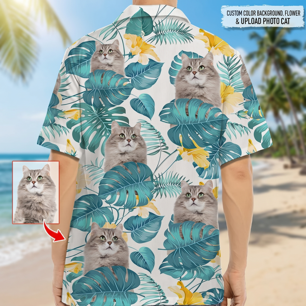 Personalized Photo Upload Cat Men's Hawaiian Shirt,
