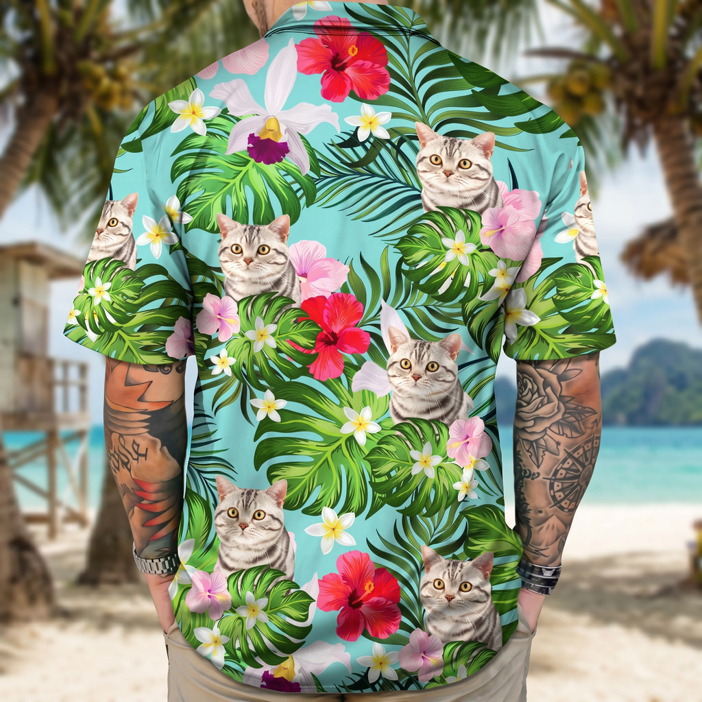 Custom Cat Dog Photo Men's Hawaiian Shirt