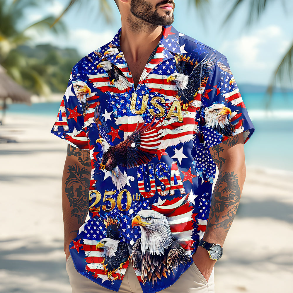Custom Usa 250 Anniversary Hawaiian Shirt - detail view of personalized print
