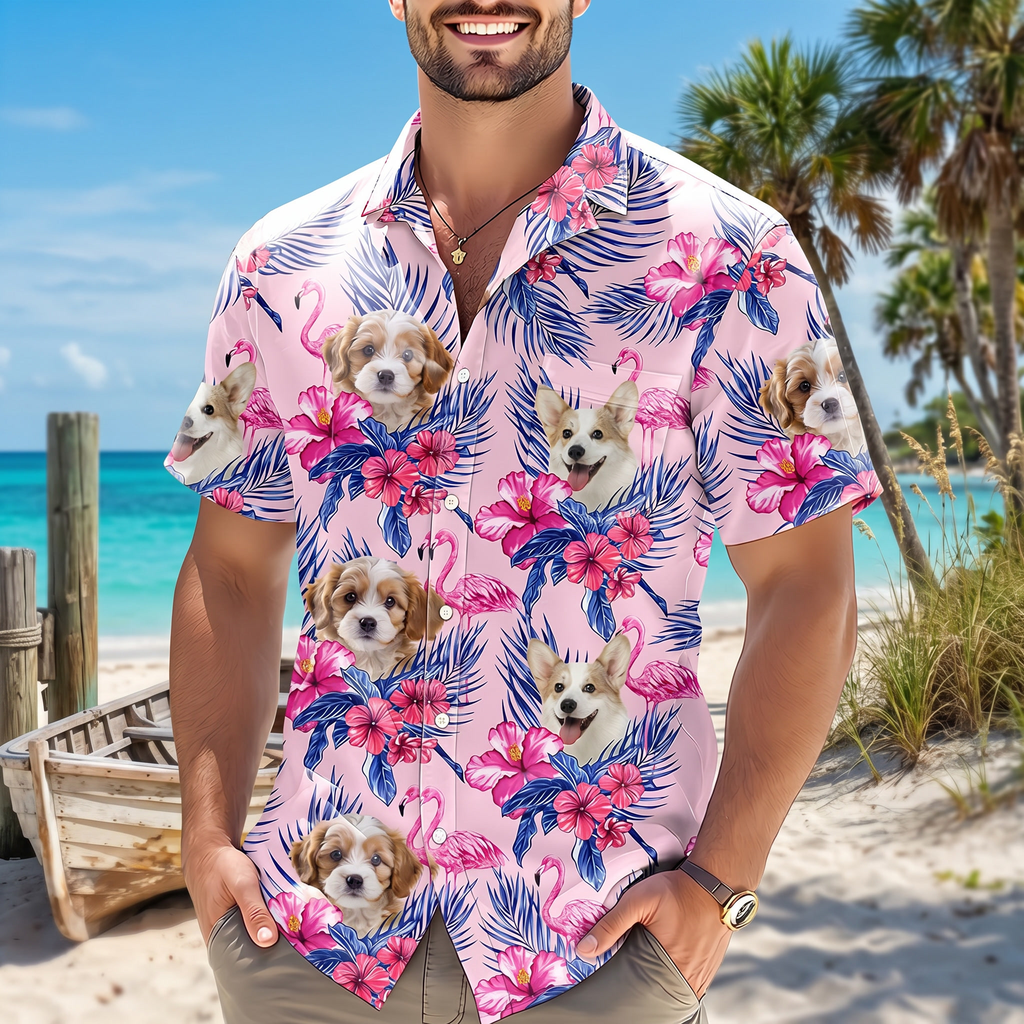 Custom Funny Photo Dog Flamingo Hawaiian Shirt