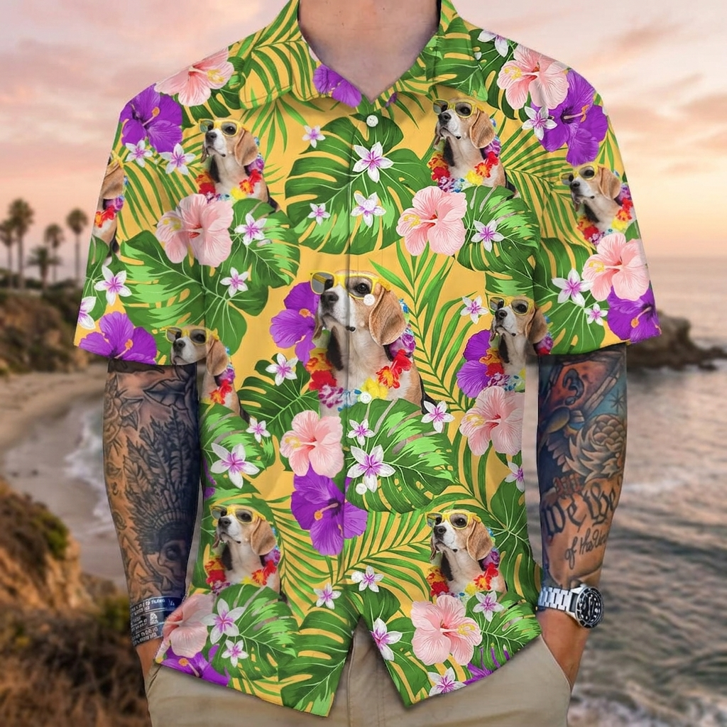 Custom Dog Funny Face Hawaii Hawaiian Shirt — Gift for Dog Lovers 537JM