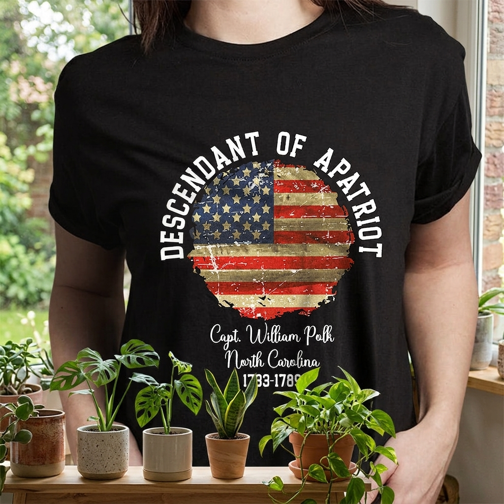 Custom Personalized Name Descendant Patriot T-Shirt — Patriotic Gift PA8YW