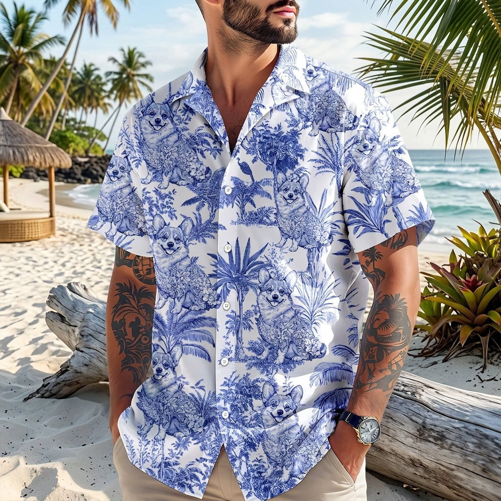 Custom Dog Breeds Chinoiserie Toile De Jouy Style Personalized Hawaiian Shirt