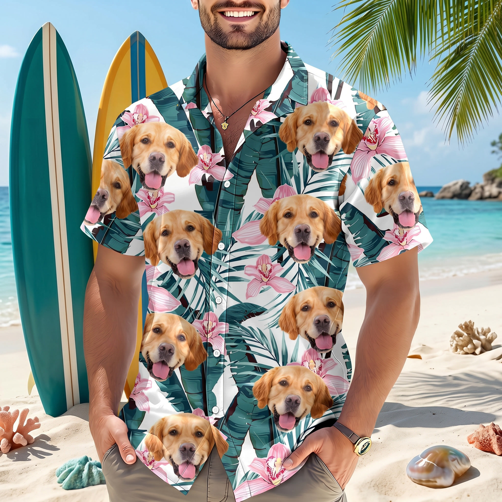Custom Funny Face Dog Cat Hawaiian Shirt — Gift for Dad ZZW5W