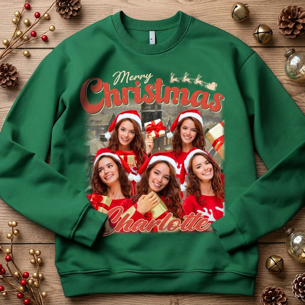 Custom Human Face Merry Christmas Sweatshirt — Christmas Gift S6P7E