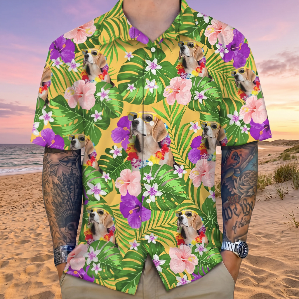Custom Dog Photo Funny Face Hawaiian Shirt