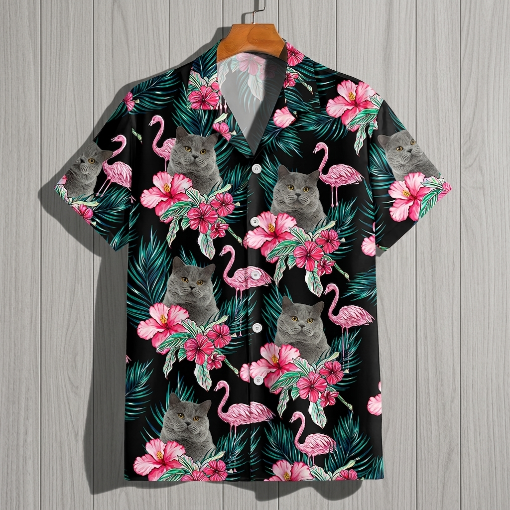 Custom Funny Photo Cat Flamingo Hawaiian Shirt Summer Gift