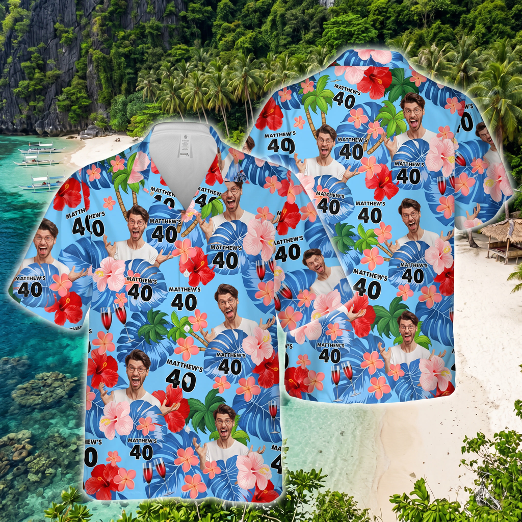 Custom Birthday Photo Tropical Style Hawaiian Shirt Summer Gift