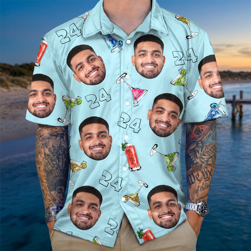 Custom Photo Birthday Party Drinks Hawaiian Shirt